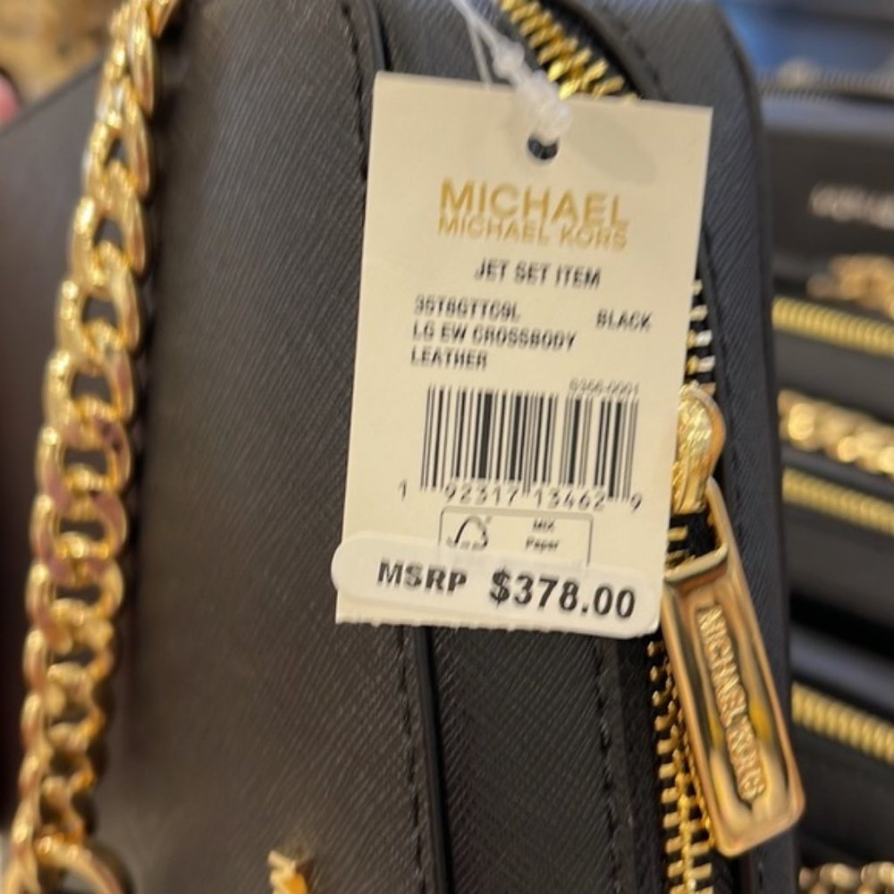 Michael Kors Jet Set Item Large East West Zip Crossbody Leather Black - Picture 2 of 16